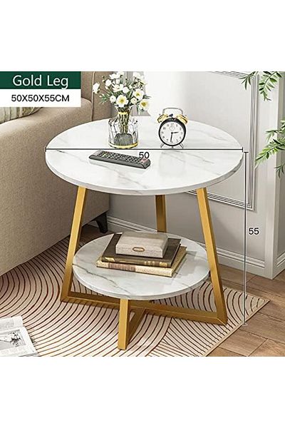 Generic Round Coffee Table, Double Layer Sofa Side Table End Table, Imitation Marble Coffee Round Table Snac