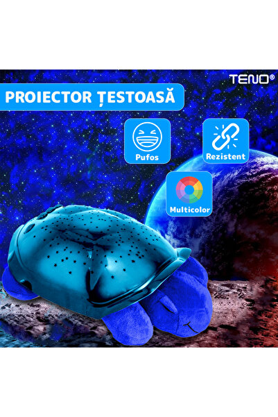 Teno Lampa de Veghe Testoasa Teno®, proiector de lumini, 8 constelatii, albastru