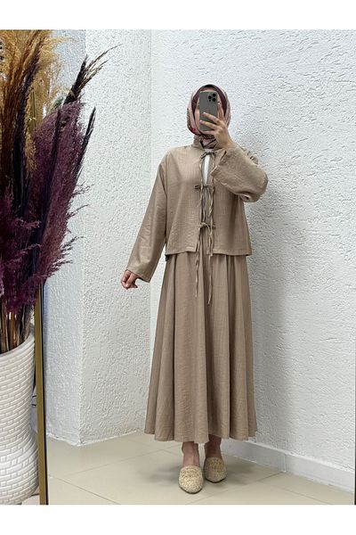 Mihra Sorelle Μπροστινό κορδόνι με υφασμάτινη φούστα φράουλα-MF530 Mink