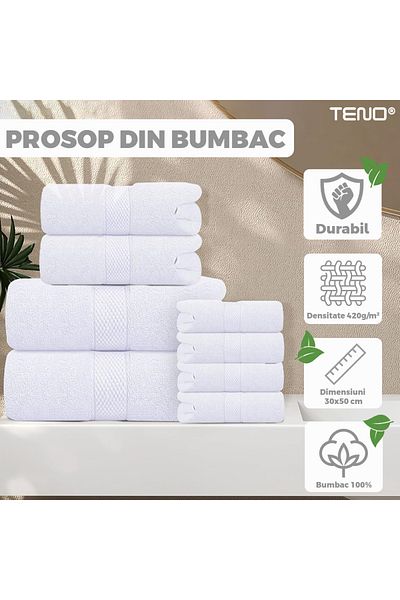 Teno Teno® bath and face towel, density 420g/m², dimensions 30x50 cm, white