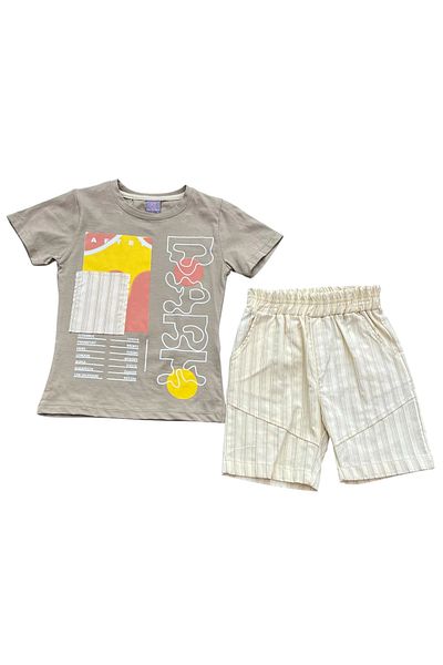 Hafez Kids Men's Summer Pocket Shorts and T-Shirt Dark Digital Printed Luxury Double Suit