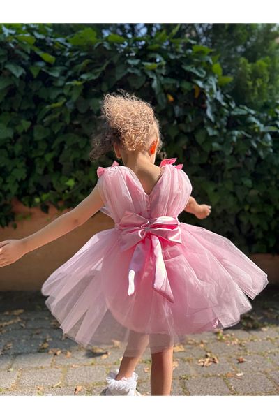 Minizade Baby Girl Girl's Tulle Bow Lined Special Day Birthday Party Wedding Princess Evening Dress
