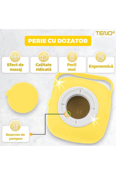 Teno Perie din Silicon cu Dozator Teno®, pentru oameni/animale, silicon sigur, reutilizabila, galben