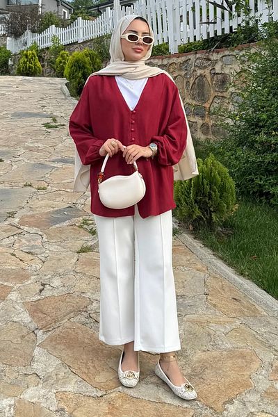 Tesettür Diyarı Kimono din in roșu Claret Lena - Mărime standard (Compatibil 38-42)