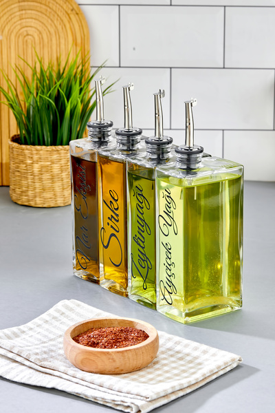 MODA OZY 4lü 500 ml Gümüş Kapak Cam Zeytinyağı /Ayçiçekyağı/Nar Ekşisi /Sirke...