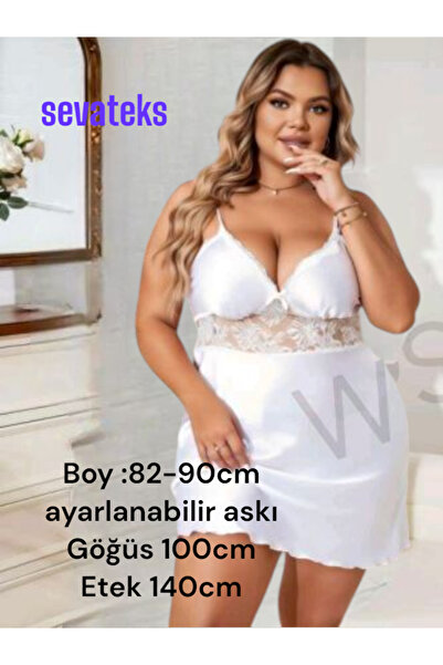 sevateks Μαύρο δαντελένιο λεπτομερές νυχτικό σατέν μεγάλου μεγέθους