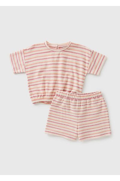 Kübra Tekstil Lupinn Fashion Girls Short Sleeve Striped Shorts Set – Soft Textured, Breathable Fabric