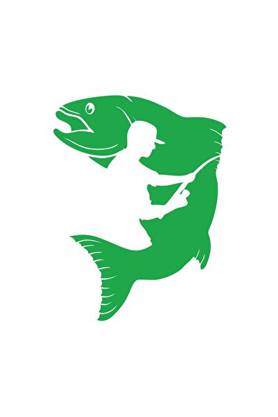 Reysa Tasarım ملصق السمك والصياد مقاس 17x17 سم باللون الأخضر