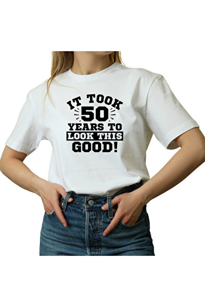 OEM Tricou Dama cu mesaj amuzant Zi de nastere 50 ani, La multi ani, alb mari...