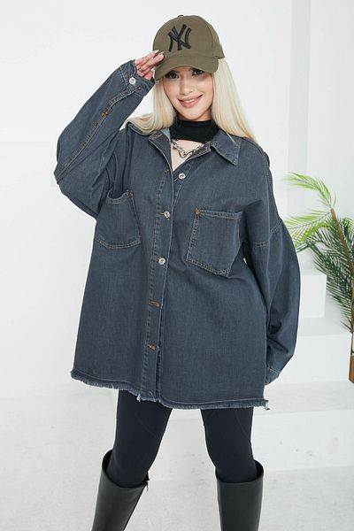 TOFİSA Women's Double Pocket Tassel Detail Denim Jacket Anthracite - 26576