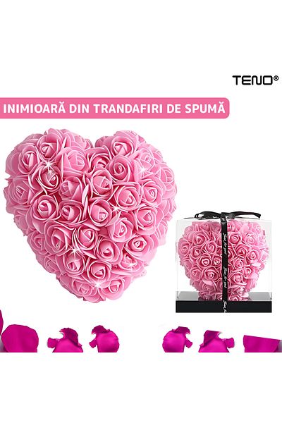 Teno Inimioara din Trandafiri de Spuma Teno®, floral roz, eleganta si naturala, nemuritoare, 17 cm