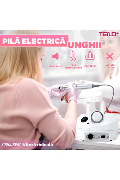 Teno Freza Electrica de Unghii Teno®, profesionala, 6 capete, 3000 RPM, alb