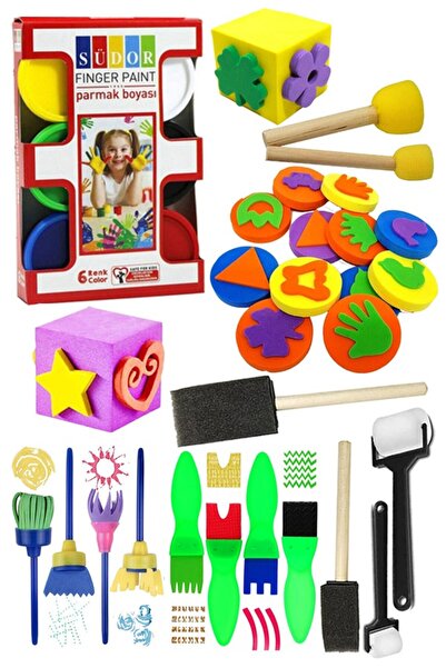 Artlantis Parmak Boyası 6 Renk Südor Sünger Eva Baskı Damga Spatula Rulo Kesi...