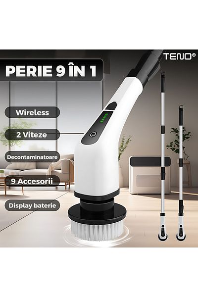 Teno Perie Electrica Rotativa 9 in 1 Teno®, 9 capete inlocuibile, 2 viteze reglabile, indicator LED, alb