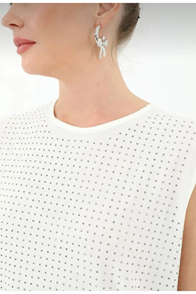 dgs look White Sleeveless Viscose Underwear with Stone Detail on the Front