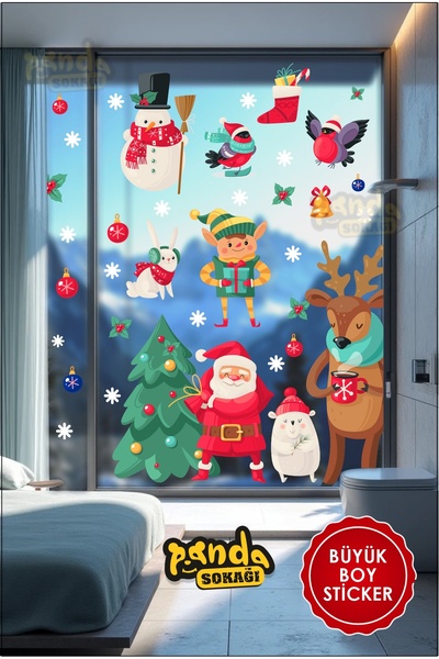 PANDA SOKAĞI مجموعة ملصقات السنة الجديدة سانتا كلوز والغزال الكبير ورجل الثلج...