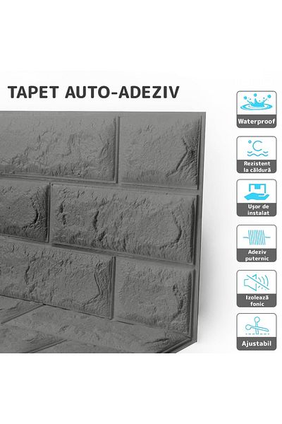 Teno Set of 70x 3D Brick Wallpaper Teno®, coverage area 37.1 sq m, 70x77 cm, gray