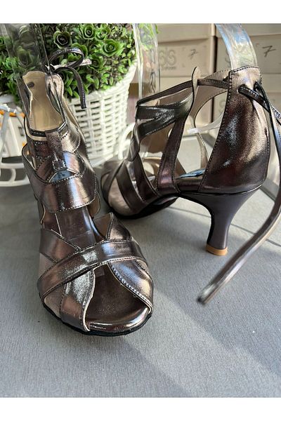 bitangosu Anthracite 6 cm Heel Salsa, Bacata, Latin Dance Women's Shoes - Ankle Tie - Safe and Stylish