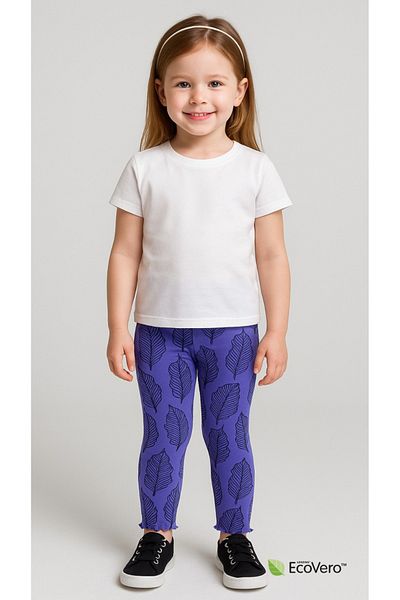 Kyex Girl's Summer Patterned Purple Leggings