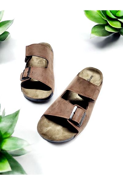 GEZER Adjustable Suede Leather Home and Outdoor Slippers with Buckle and Velcro