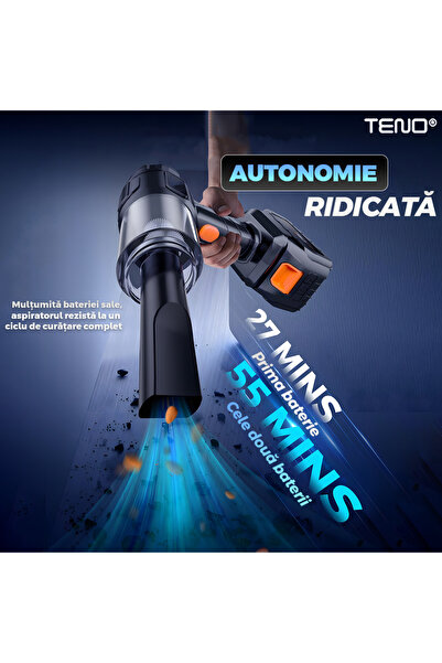 Teno Aspirator de Mana Auto Teno®, 6 in 1, aspirare, suflare, filtru HEPA, 35000PA, 120W, negru