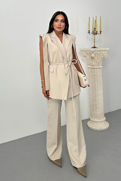 spirituel Női alsó felső dupla öltöny váll részletes öves mellény nadrág szett