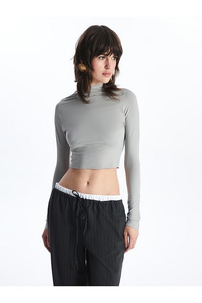 LC Waikiki Stand Collar Straight Long Sleeve Women's Crop