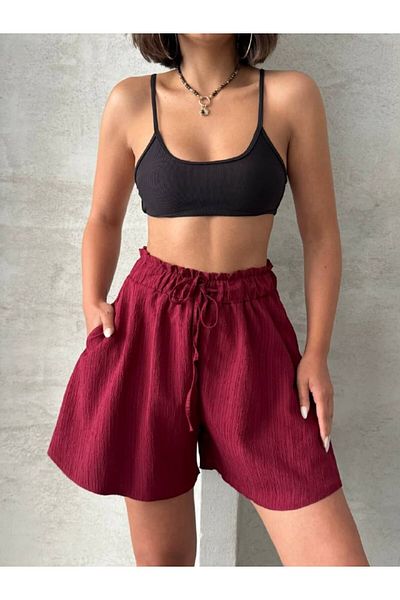 Bleu Petite Lace-Up Comfortable Fit Crinkle Fabric Women's Shorts