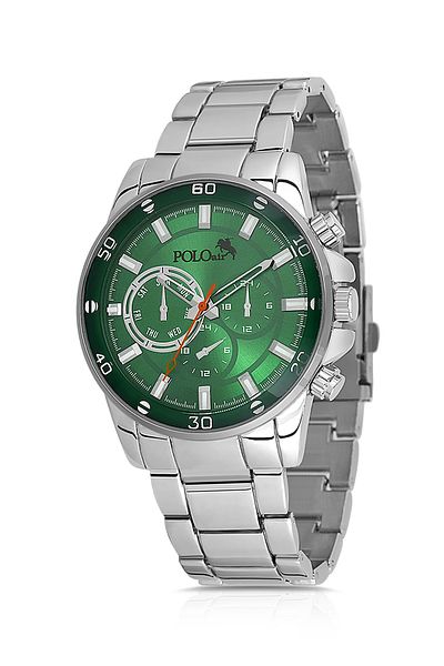 Polo Air Sport Case Classic Metal Men Wrist Watch Silver Green Color Pl-0995E4X