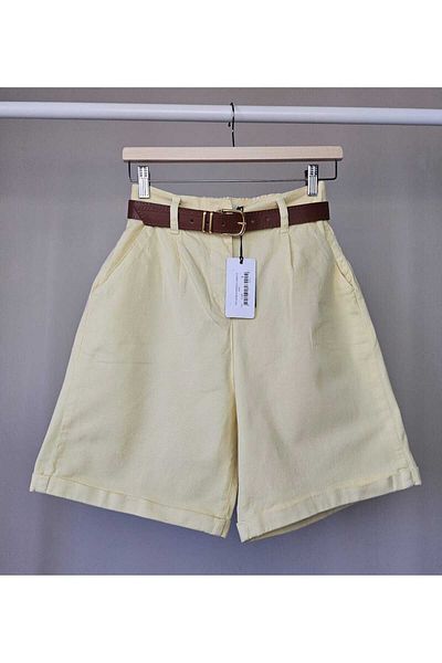 Telablanka Belted Lycra City Size Shorts_Yellow