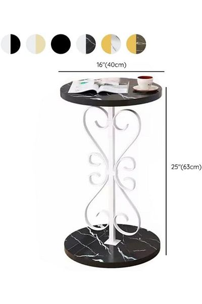 Generic Elegant Round Pedestal Plant Table, 60cm Height, Wood Top, Gold/White Texture, 1 Tier, 12"L x 12"W x