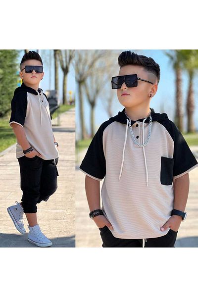 Modaayaz New Season Style Boy's Black Top-Top Set
