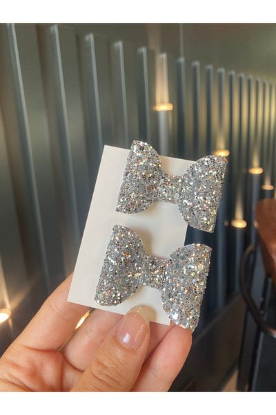 Little Sparkle Co. Σετ αγκράφες με ασημί γκλίτερ 2 τεμ