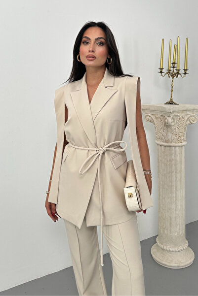 spirituel Női alsó felső dupla öltöny váll részletes öves mellény nadrág szett