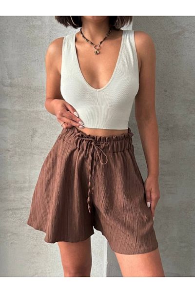 Bleu Petite Lace-Up Comfortable Fit Crinkle Fabric Women's Shorts