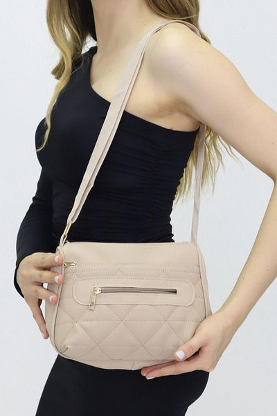 Weynes Cream Women's Zipper Patterned Hand & Shoulder Bag Wsb5024