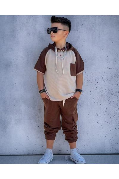 Modaayaz New Season Style Boy's Brown Top-Top Set