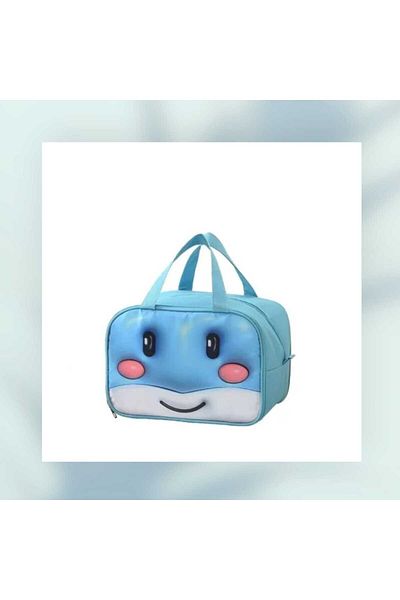 oemco 3D Thermal Bag, Portable, for Lunch, 2 Compartments, 27.5x18x20 cm, Whale Pattern, Blue