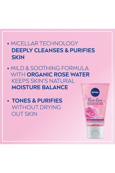 NIVEA Rose Care Micellar Cleansing Face Wash Waterproof Makeup Remover, 150ml, Pack of 3