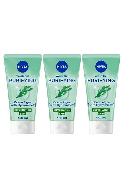 NIVEA Purifying Cleansing Face Wash for Combination Skin with Ocean Algae, 150ml, Pack of 3