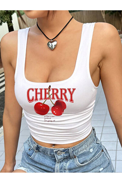 Bozz&Bozz Collection Women's Have a Nice Weekend Cherry Strap Crop Tank Top