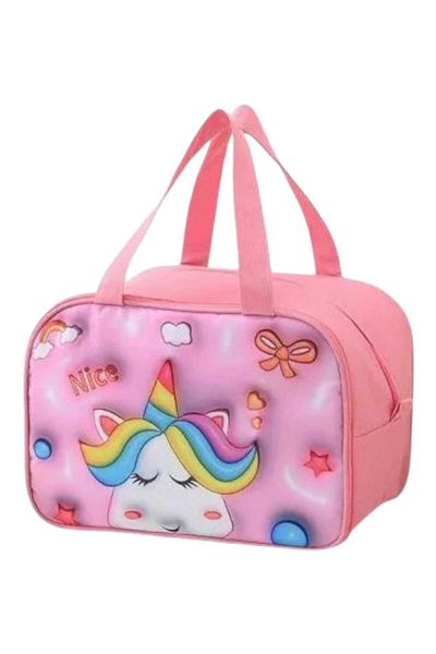 OEM Geantă termica 3D , Portabila,pentru pranz, 27.5x18x20 cm, Model Unicorn ,Roz