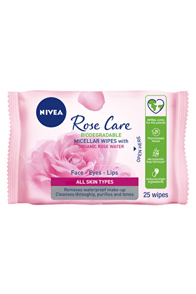 NIVEA Rose Care Micellar Face Cleansing Wipes, All Skin Types, 25 Wipes