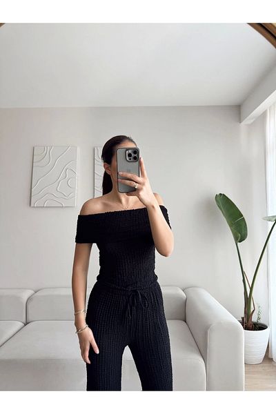 Zoom Butik Madonna Collar Double Suit - Black