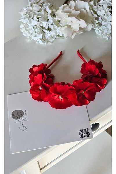 çiğdem kaya design Red Crown, Henna Crown, Red Party Crown, Henna Night Accessory, Hair Accessory