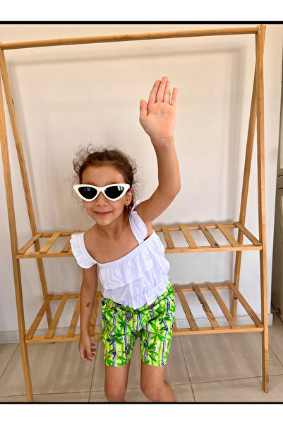 Cyber Summer Patterned Girl's Crop Blouse Shorts Set