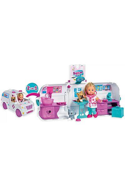 Simba EVI VETERINARY DOLL WITH CARAVAN ACCESSORIES