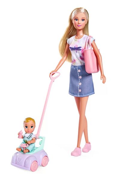 Simba STEFFI LOVE STEFFI DOLL WITH CAR, PRE-WALKER AND BABY