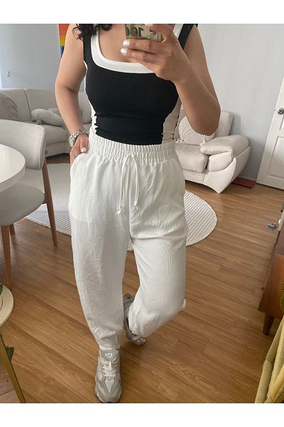 ronox Women's High Waist Clamp Leg Pocket Waist Lasik Comfortable Summer Sofia Linen Baggy Type Pants