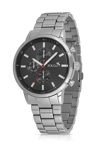 Polo Air Sport Metal Men Wrist Watch Silver Black Color Pl-0998E3X